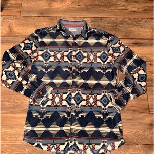 Depart West Shacket Mens XL Aztec Blue Fleece Button Up Cottage Ski Winter